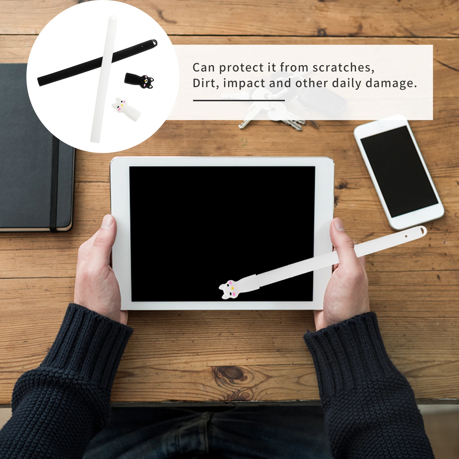 

2 Pcs Stylus Case Smooth Pen Cover Cartoon Sleeve Pencil Lovely Creative Tip