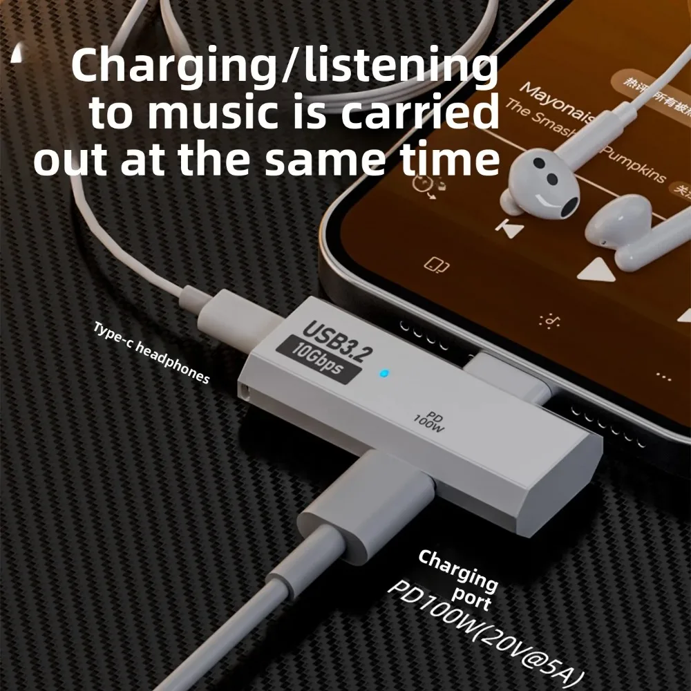 Type-C 1/2 Dual C Port Adapter OTG Converter Supports USB 3.0 Expansion and PD100W Simultaneous Charging High Speed and Reliable