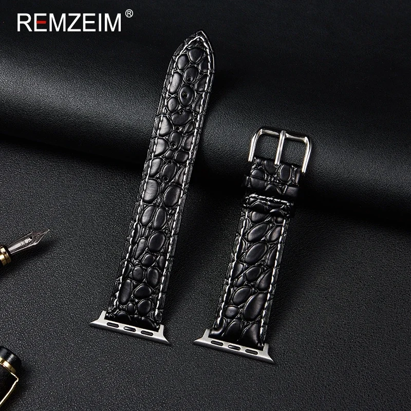 Embossed Leather Watch Band for Apple Watch Strap 49mm 44mm 45mm 42mm 38mm 40mm 41mm Bracelet IWatch Series 9 8 7 6 5 4 Se Band