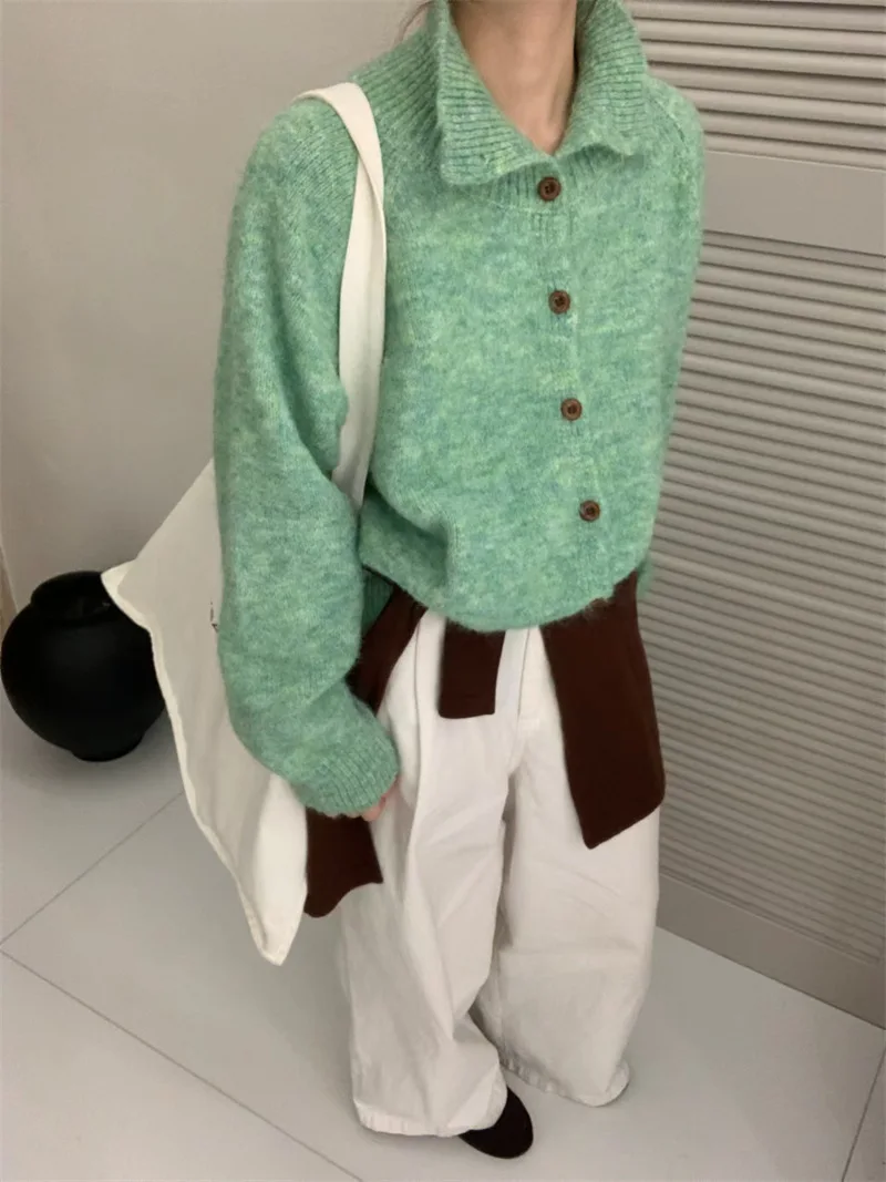 

Korean Style Single Breasted Lapel Knitted Cardigan Top Gentle Sweet Sweater Jacket Women's Cardigan 2025 Autumn Winter New