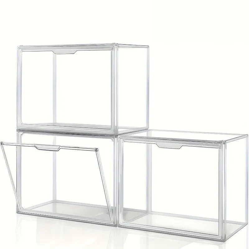 3-Pack Clear Acrylic Storage Bins Display Cabinet Stackable Transparent Desktop Organizer for Book Magazine CD Album Display Box