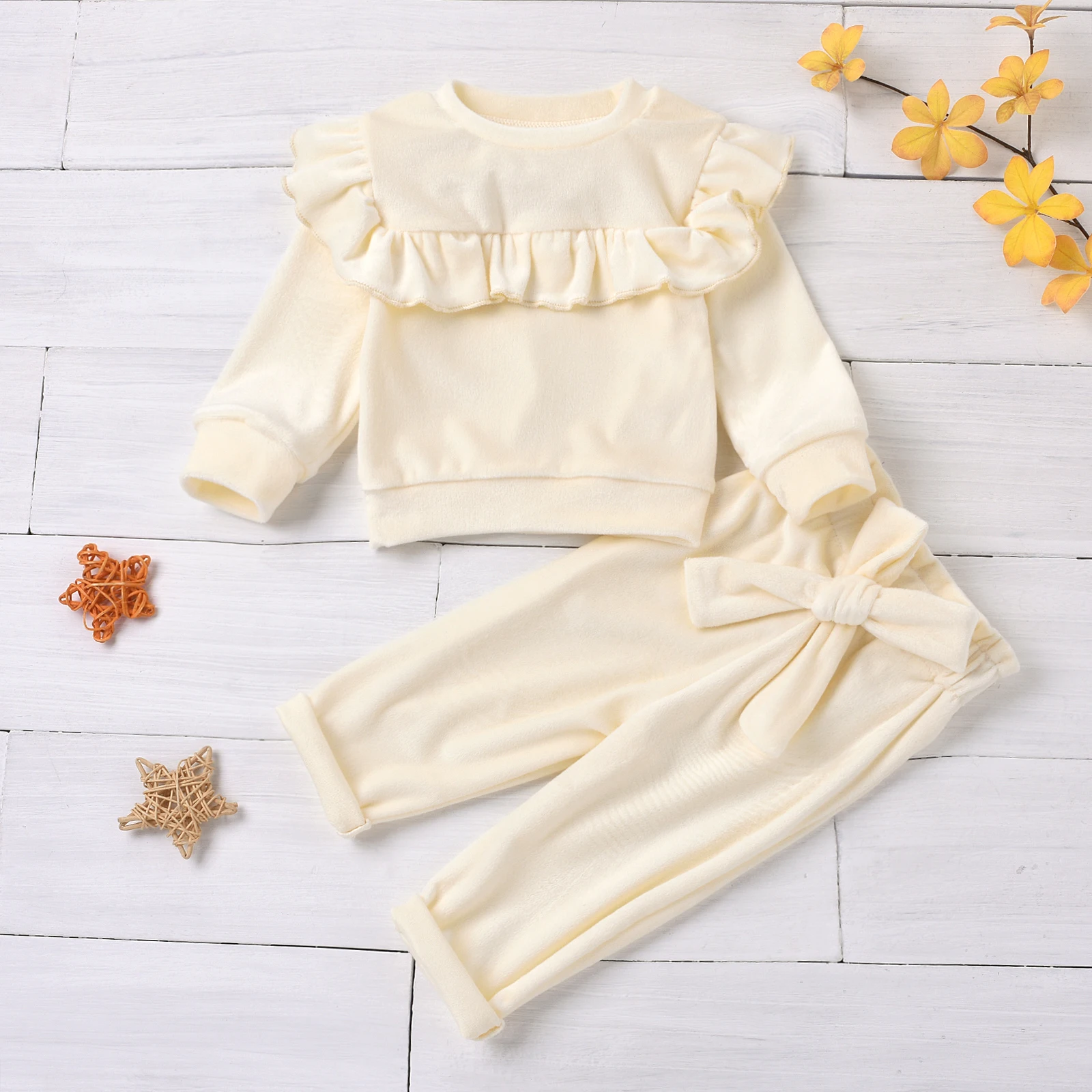 2PC winter unisex baby and toddler solid colour casual pink and white cute breathable pullover