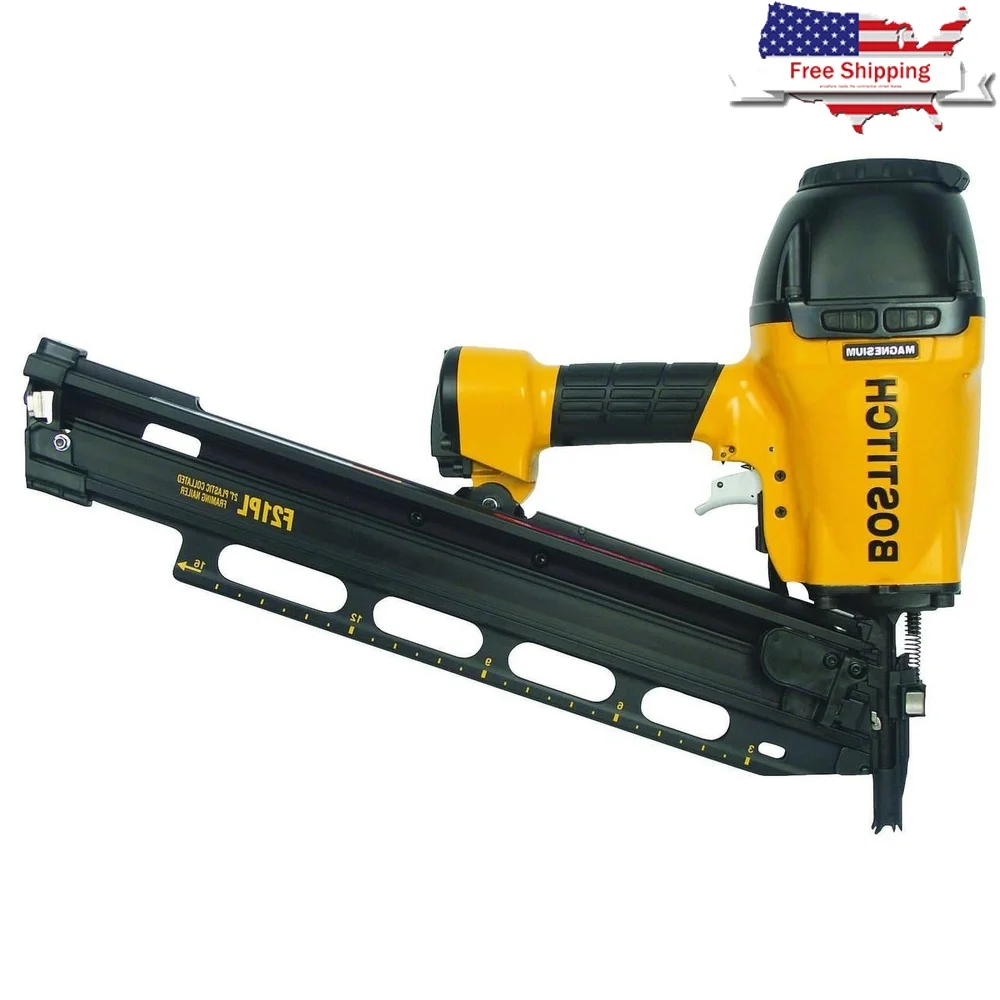 

21 Degree Round Head Air Framing Nailer Lightweight Pneumatic Tool Adjustable Depth Guide 70 to 120 PSI Max Pressure Plastic