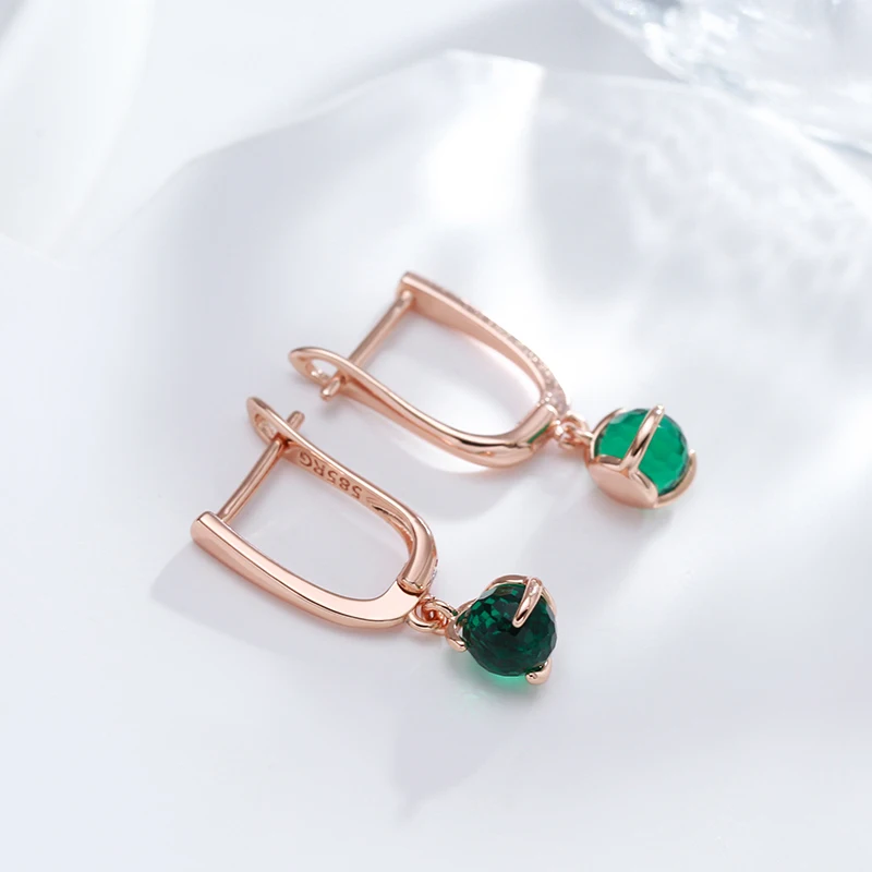 Kinel Unique Green Cut Zircon Ball Dangle Earrings for Women 585 Rose Gold Color Simple Daily Party Earrings Fashion Jewelry