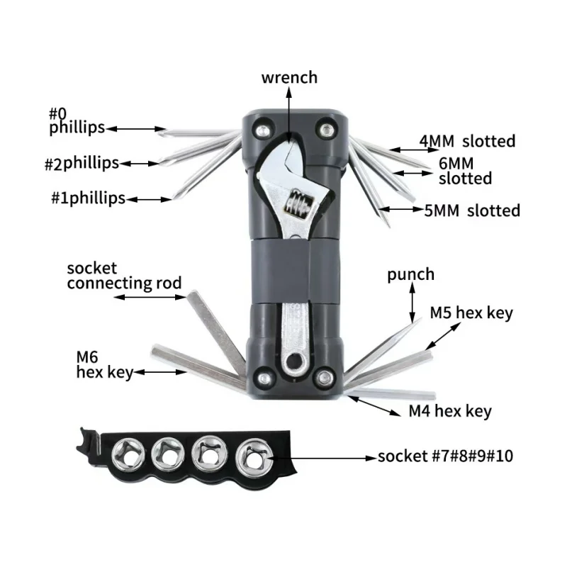 New cross-border multifunctional repair tool 16 in 1 multi socket screw bicycle repair wrench set