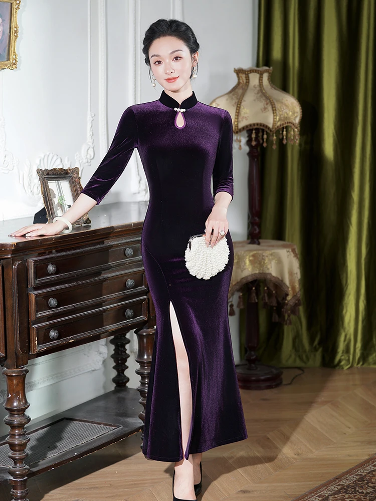 

Ele Long Purple Qipao New Chinese Sle Faionable High-End Sensation Faion ow Autumn 2025 New Model Beautiful