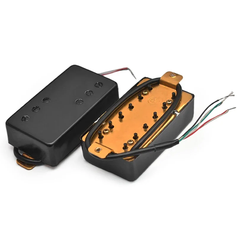 Two Line 3+3 Brass Cover Humbucker Guitar Pickup 4 Coil Cable 7.5k/15k Coil Splitting Pickup for LP Guitar Black