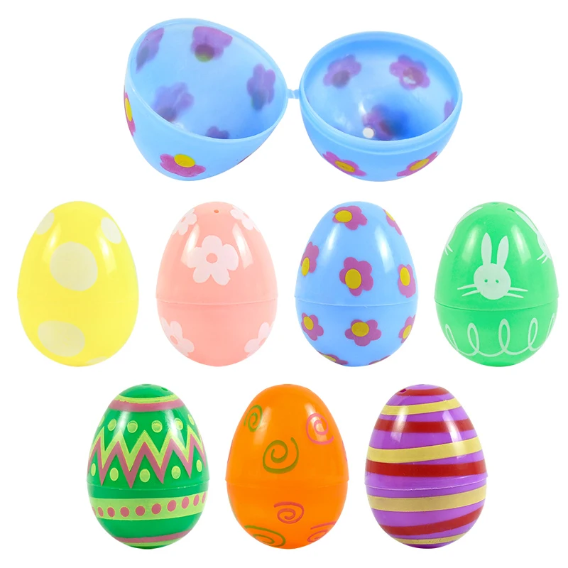 12Pcs Happy Easter Fillable Opening Egg Colorful Plastic Eggs Kids Favors 2025 Easter Party Home Decorations Gift Packaging Box