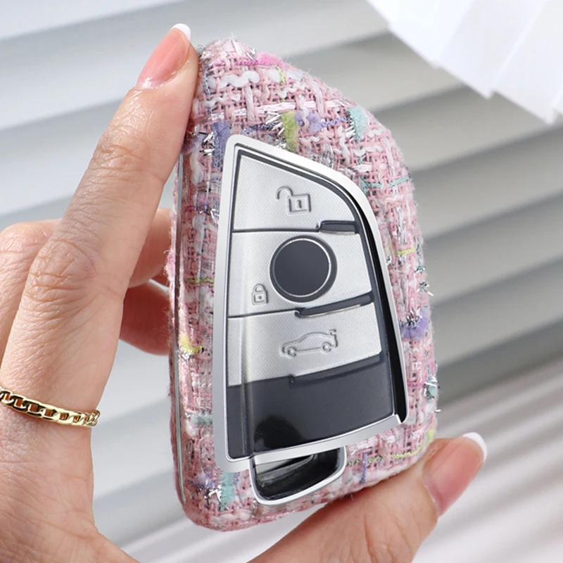 

Fashion Knitting Style Car Key Case Cover for BMW X1 X3 X5 X6 X7 1 3 5 6 7 Series G20 G30 G11 F15 F16 G01 G02 F48 Girls Gifts