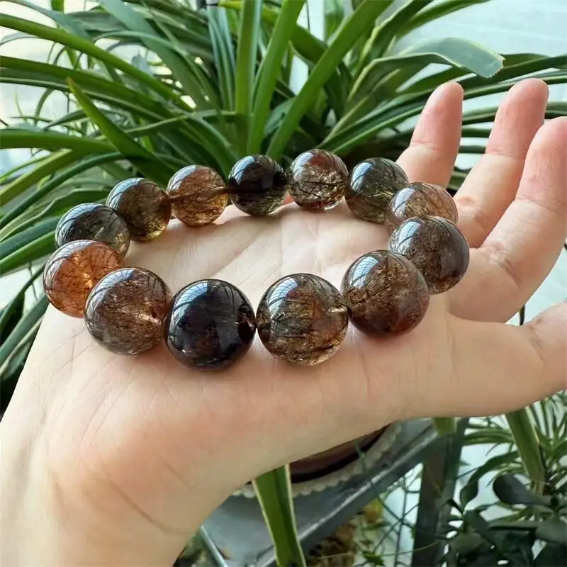 

Natural Black Gold Super Seven Quartz Bead Bracelet Healing Fengshui Stone Fashion Jewelry For Holiday Gift 1PCS 14/15/16MM