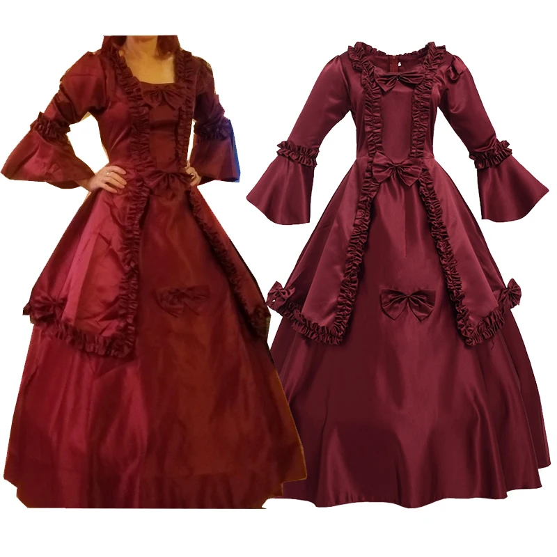 

Women Victorian Dress Burgundy Gothic Costume Marie Antoinette Rococo Ball Gown