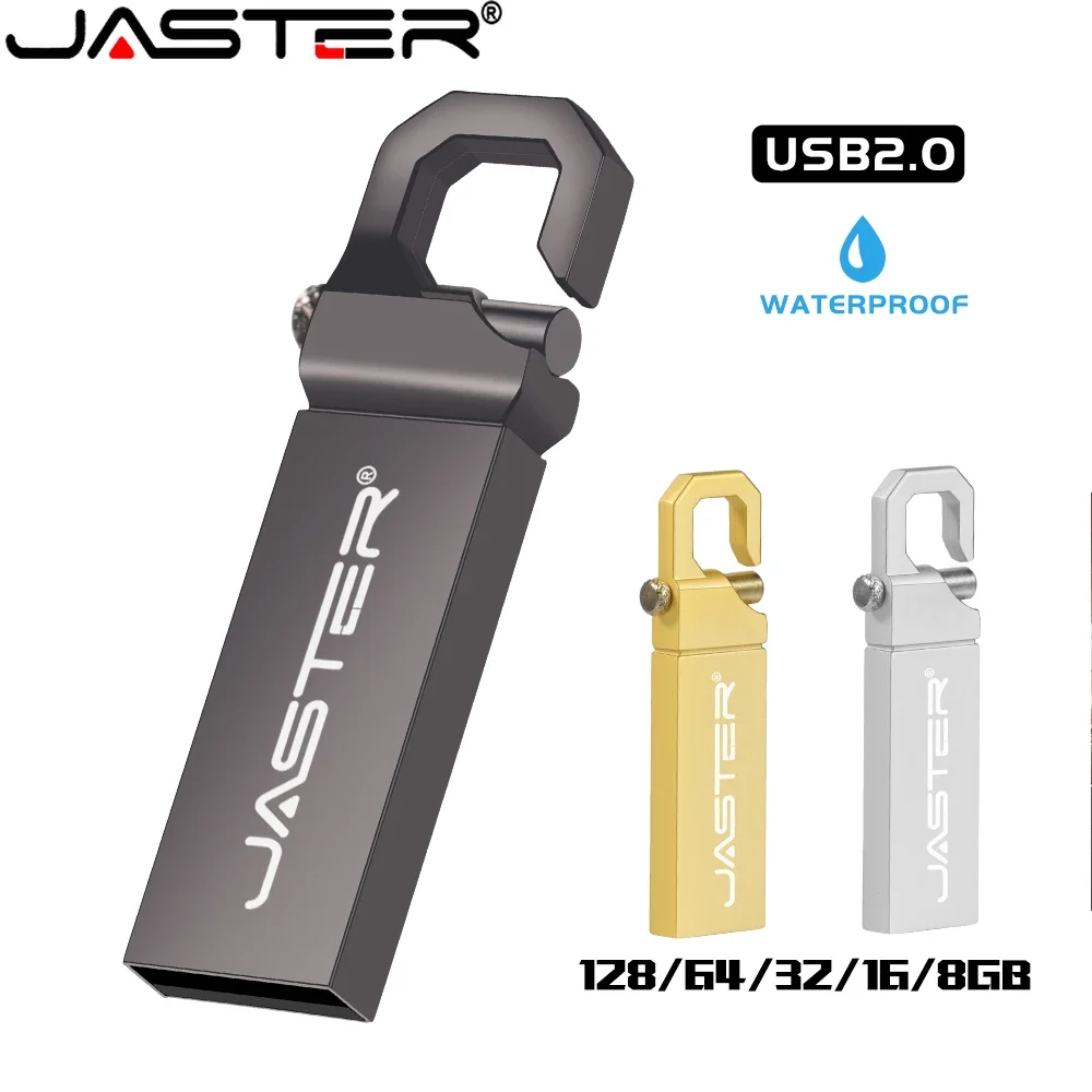 JASTER Golden Music  Memory Stick USB 2.0 Silver Metal Carabiner Flash Drive Free Custom Logo Pen Drive 4GB 8GB 16GB 32GB 64GB