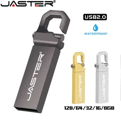 JASTER-Clé USB 2.0 avec mousqueton en métal argenté, clé USB avec logo personnalisé gratuit, clé USB dorée, 4 Go, 8 Go, 16 Go, 32 Go, 64 Go