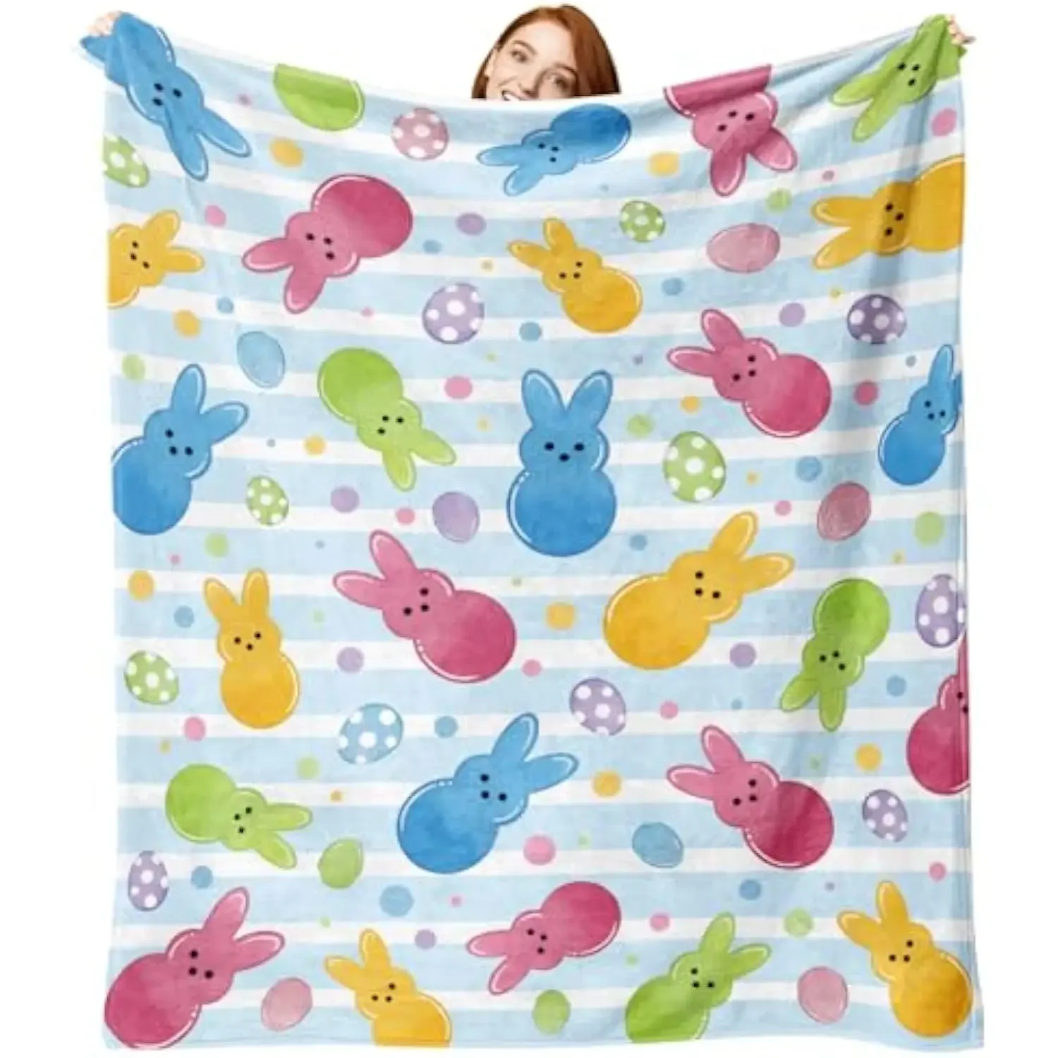 Peeps Bunny Easter Eggs Flannel Throw Blanket Cute Rabbit Spring Soft Fleece for Sofa Bed