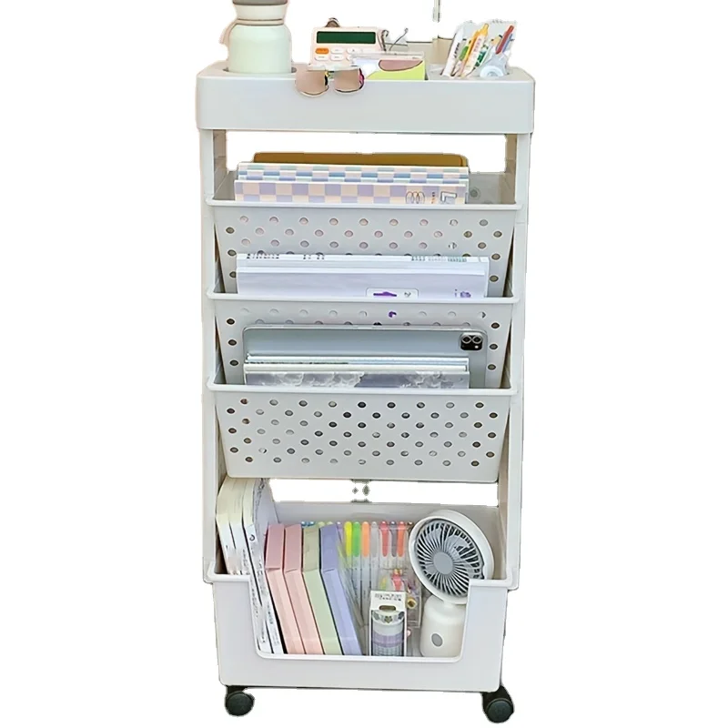 

Plastic Multi-layer Storage Bookshelf Magazine Rack with Wheels Moveable Floor Storage Rack