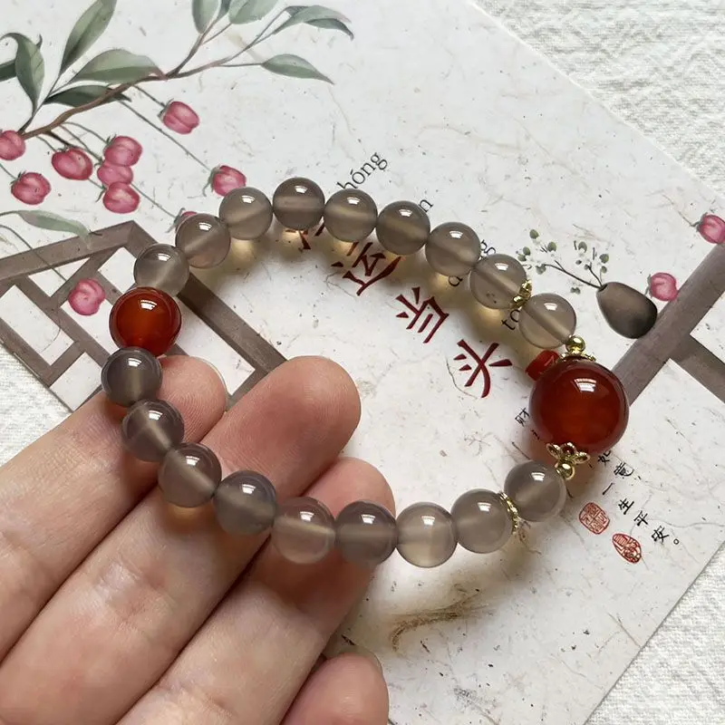 Ice Seed Smoke Purple Agate Jade Chalcedony Bracelet Red Agate Bracelet Female Palace Style Pure Natural Jewelry Light Luxury