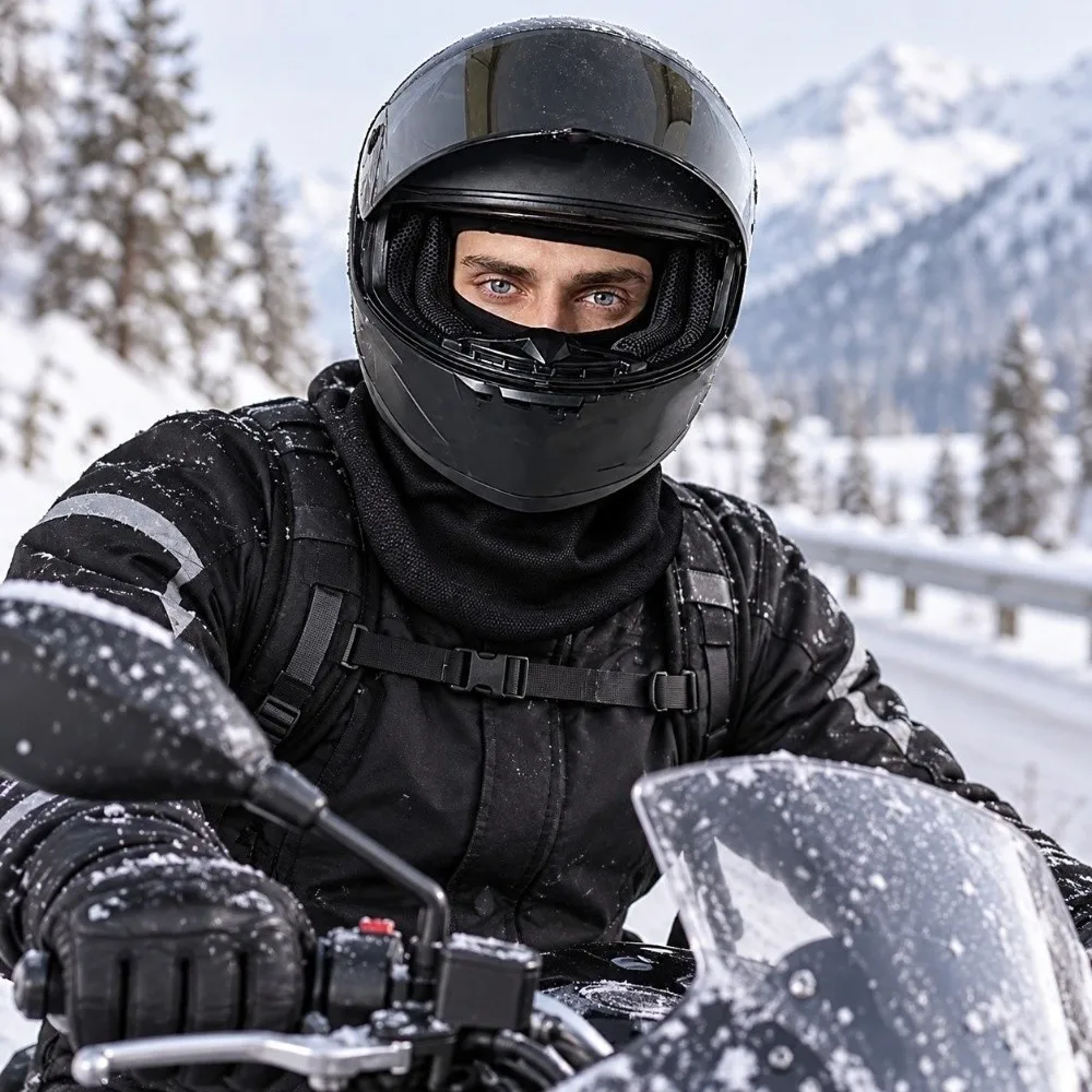 Warm Lining Winter Balaclava Mask Extended Collar Thick Fabric Cycling Helmet Liner Dustproof Guard Solid Black