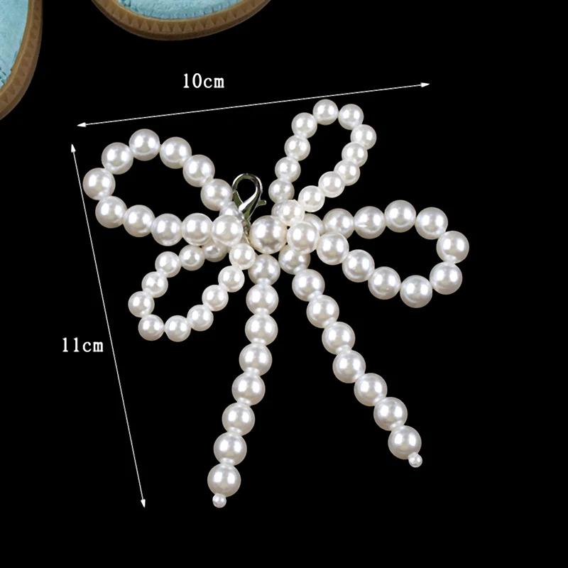 1PC Handmade Shoes Clip Double Layered Pearl Bead Bowknot Charm Shoe Buckle Decoration Bag Pendant Bow Key Chain Accessories