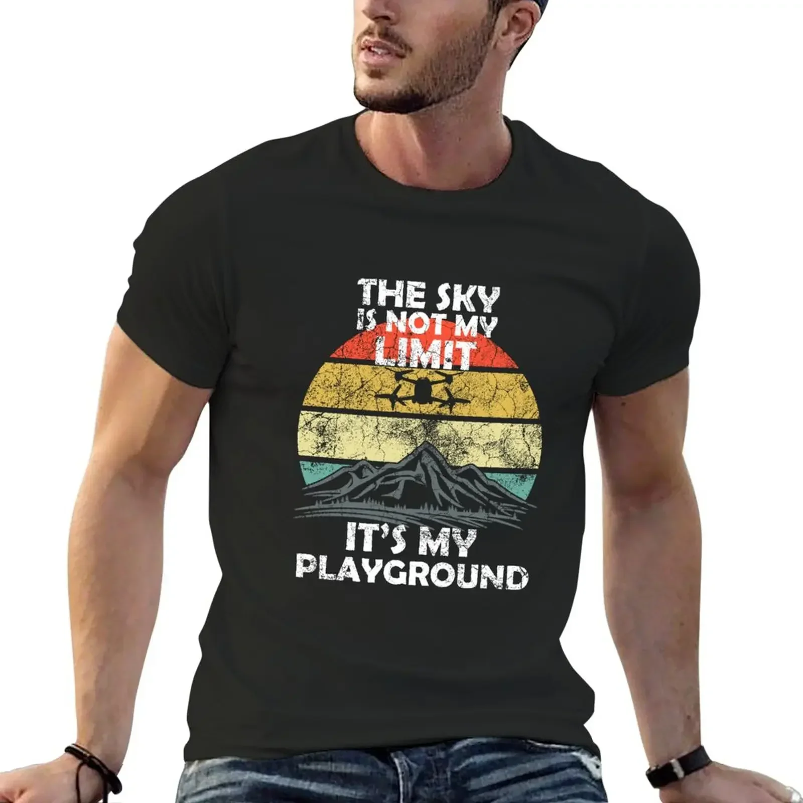 Man Mens T Shirts Mens Designer Clothes New Sky Is Not The Limit It\'s My Playground Funny Drone FPV Drone Pilot T-Shirt Summer