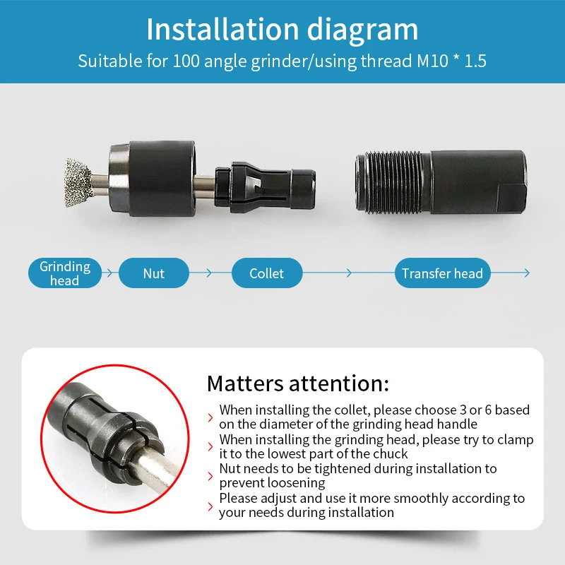 Universal-Winkels chl eifer modifizierter 6/3-mm-Adapter an gerades Schleif futter für 100-Winkelschleifer m10 Gewindes chleif schneider