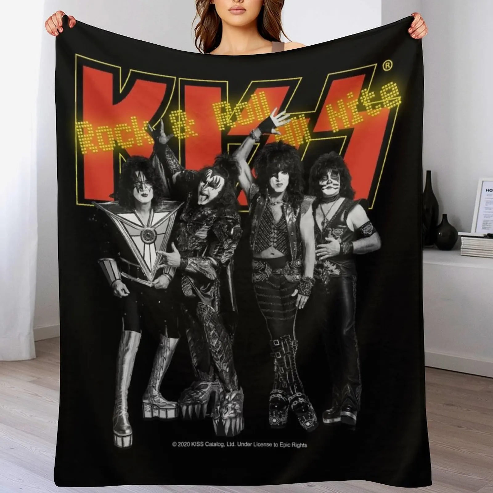 

KISS - Rock & Roll All Nite - Full Up Yellow and Red Throw Blanket Easy Care Comfortable Blanket for Couch