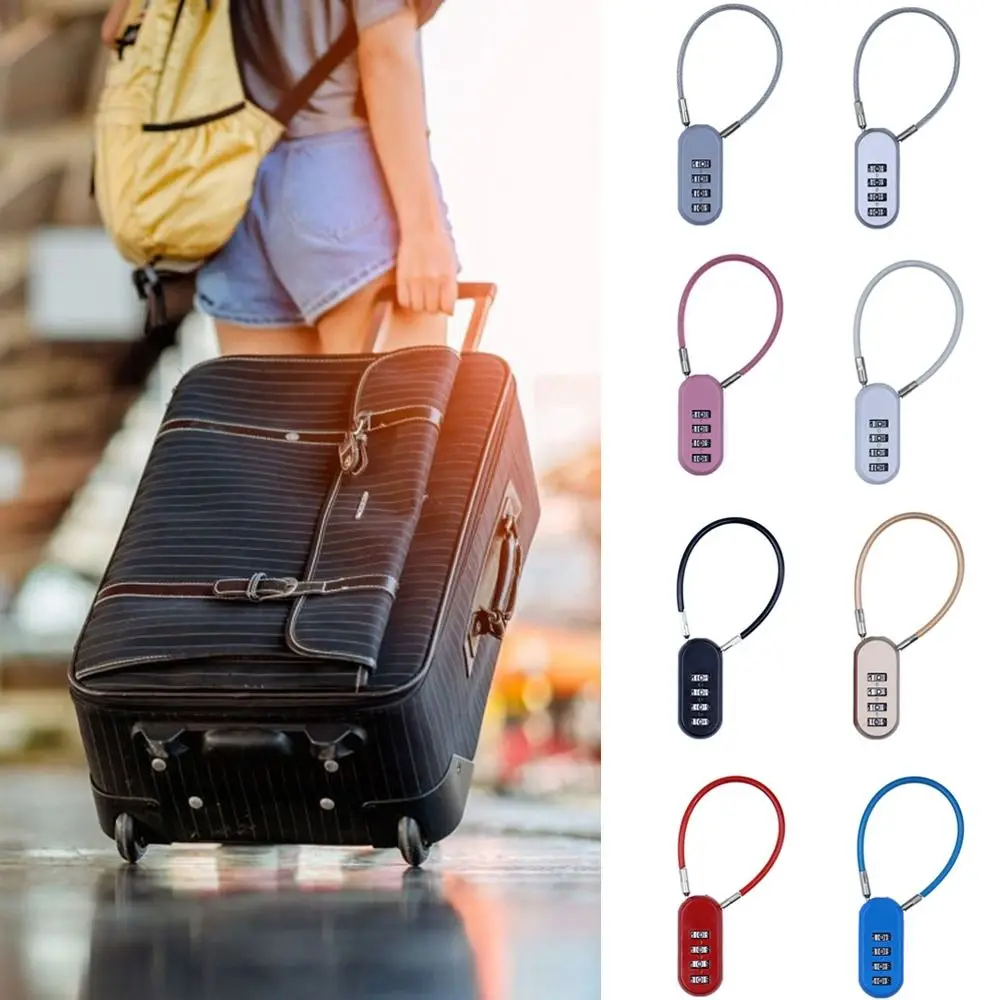 Zinc alloy 4 Digit Password Lock Wire Rope Padlock Backpack Zipper Lock Anti-theft Luggage Combination Lock for Home&Travel