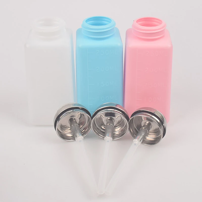 100/200/250ML Liquid Alcohol Press Antistatic Nail Polish Remove Dispenser Cleaner Pumping Refillable Bottle Holder Salon Makeup