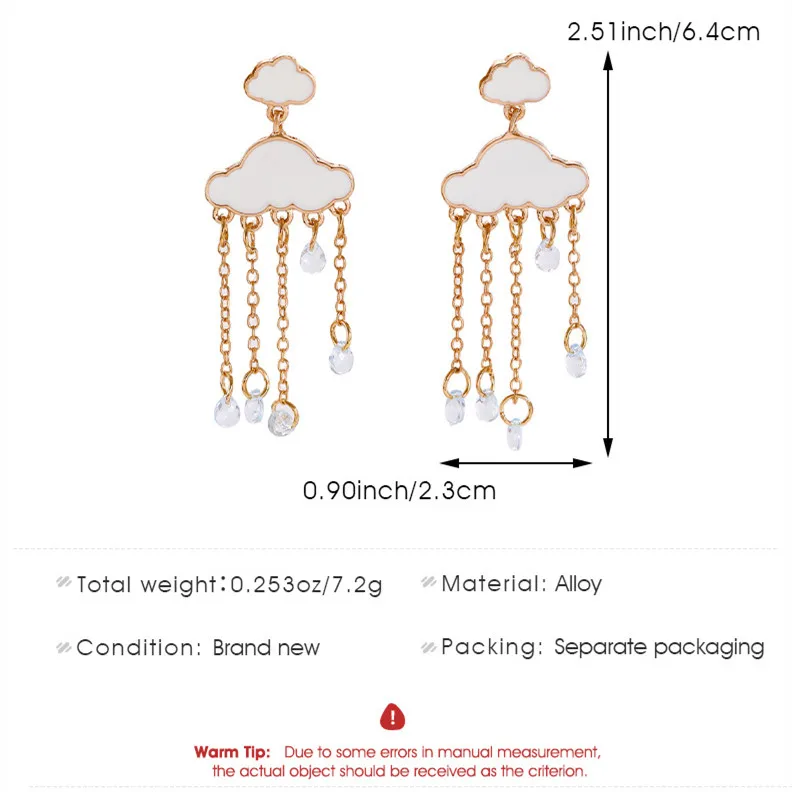Silver Color Cloud Water Drop Tassel Earrings New Fashion Crystal Raindrop Cloud Shaped Earrings for Women Party Jewelry