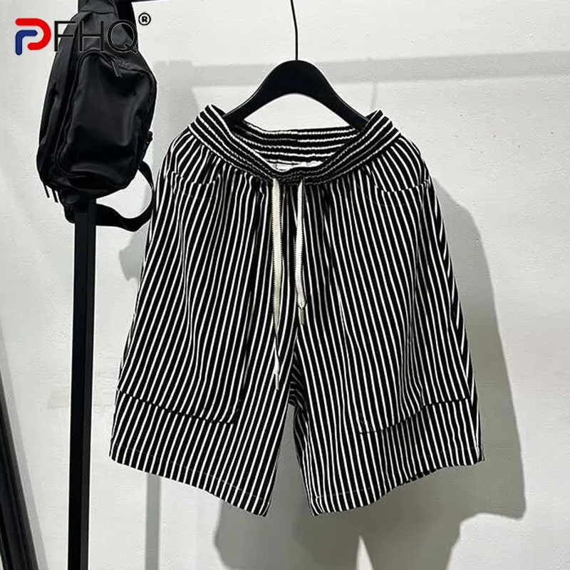 PFHQ Summer Striped Men's Shorts Trendy Versatile Casual Cropped Pants Loose 2024 Contrast Color Male Trousers 21Z5418