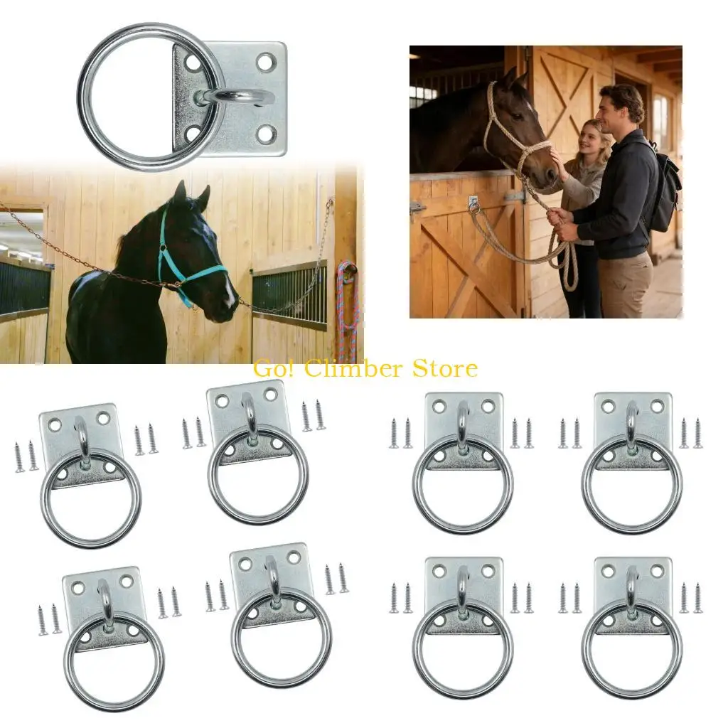 Q84C Animal Fastening Hardware 4 Pack Plated Carbon Steel Pad Eyes with Screws for Horse Stable Gate and Wall Mounting Points
