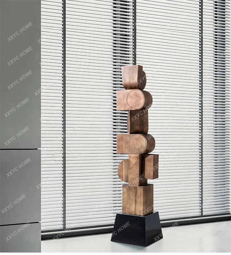 Infinity Pillar wood carving ornament floor installation lobby decoration creative geometric sculpture artwork