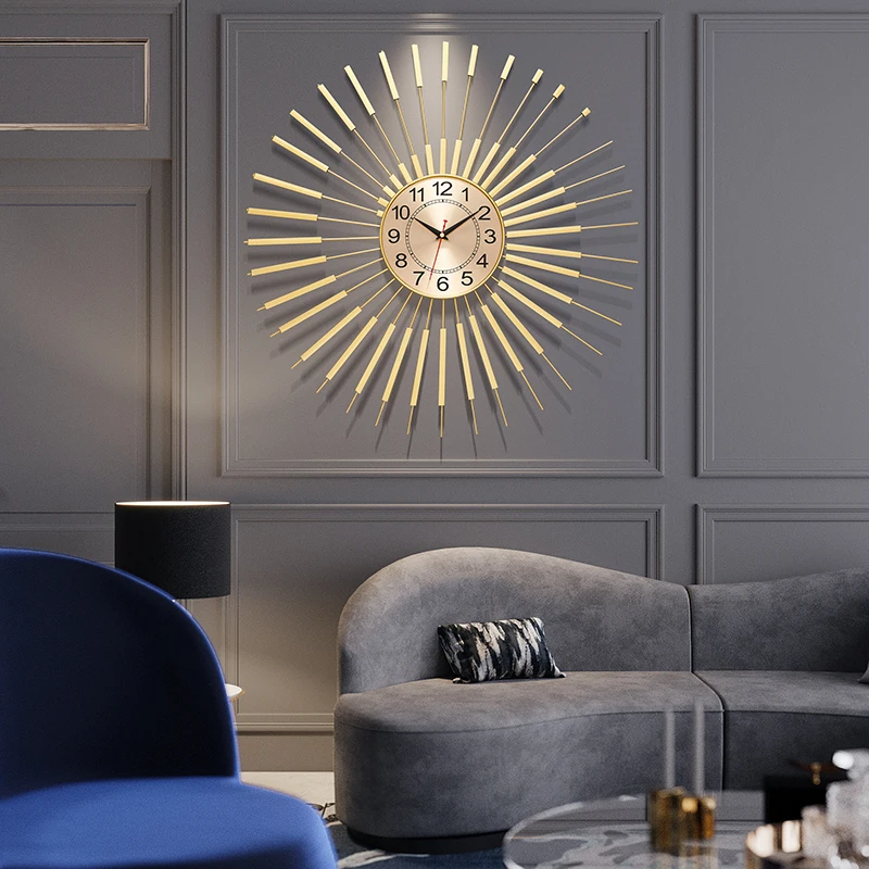 Z Retro Metal Gold Wall Clock Luxury Large Room Fashion Battery Powered Hands Wall Clock Unusual Silent Round Horloge Home Decor