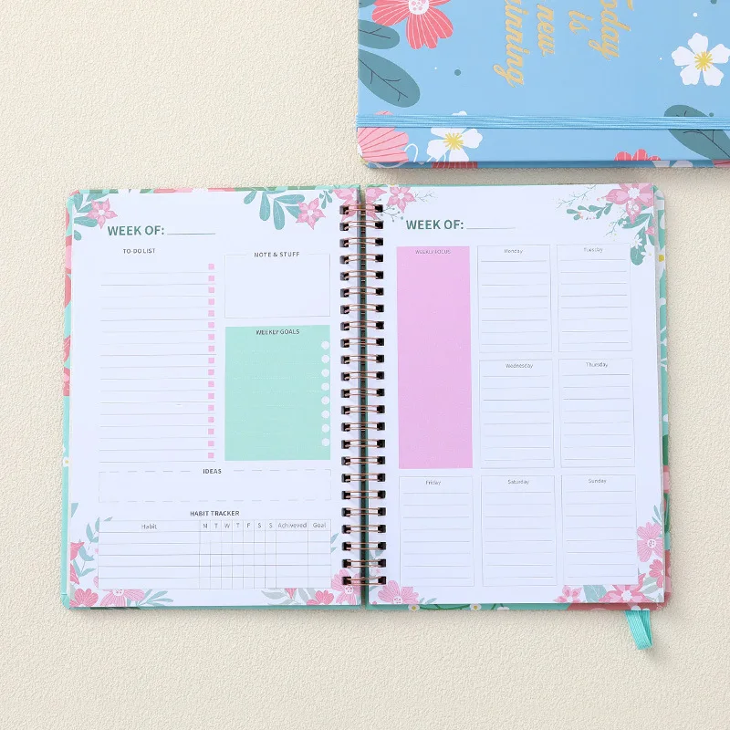 A5 Spiral Planner Notebook Daily Weekly Plans To Do List Habit Tracker Ideas Notes Self-Discipline Journal Productivity Diary