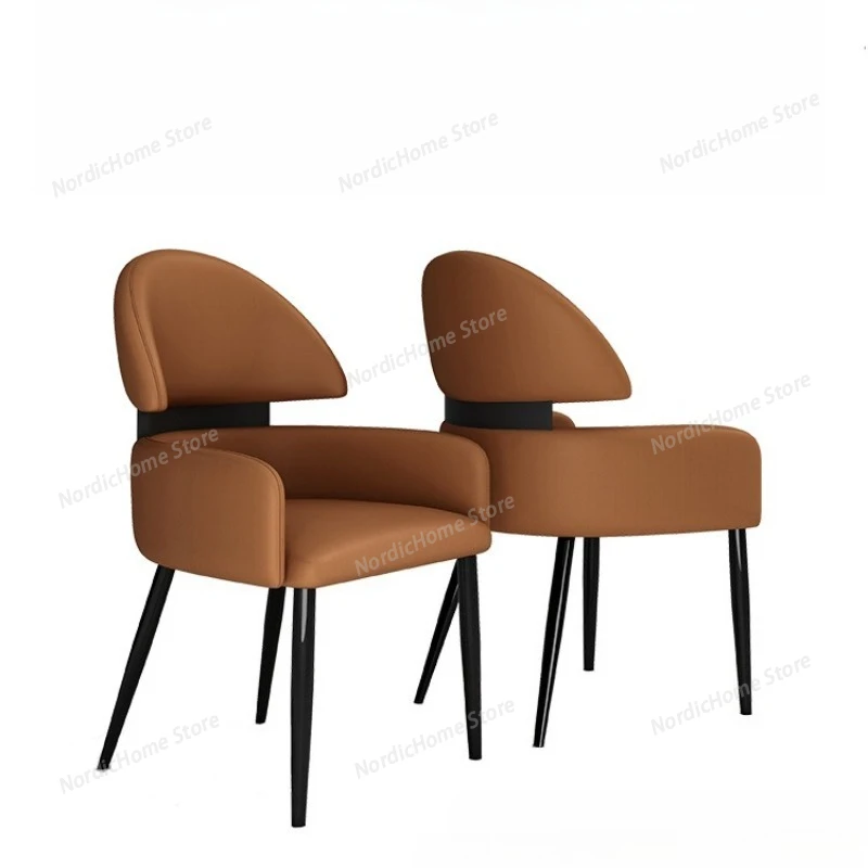 Cafe Arm Metal Designer Dining Chairs Hotel Modern Luxury PU Leather Table Dining Chairs Soft Backrest Home Furniture Silla