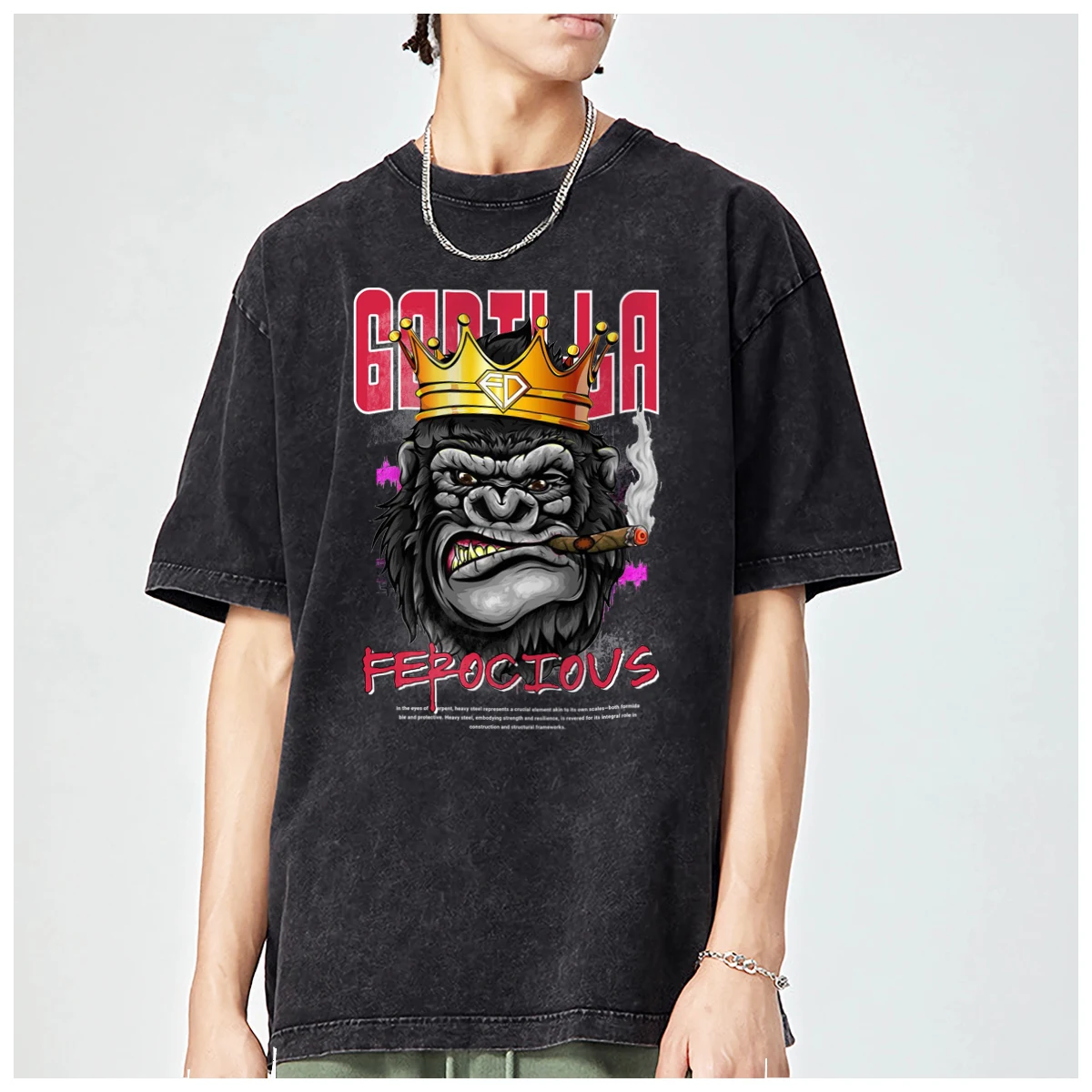 Ferocious Gorilla graphics American harajuku Oversized t shirt mens Womens Trendy Fashion Casual Vintage Washed Cotton Tops Y2k