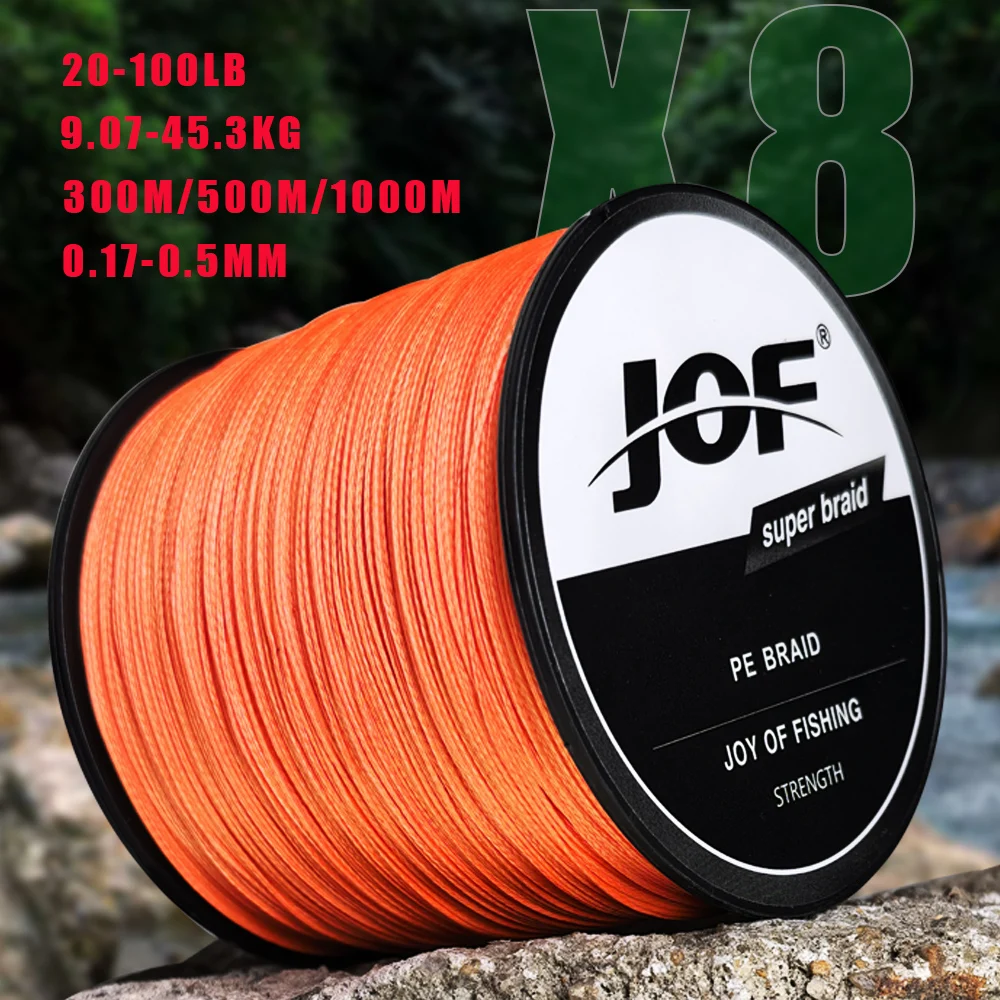 JOF 300M-1000M 8-Strang Geflochtene Angelschnur für Meeres-, Eis-, Fluss- und Felsenfischen, Angelausrüstung 20-100LB X8
