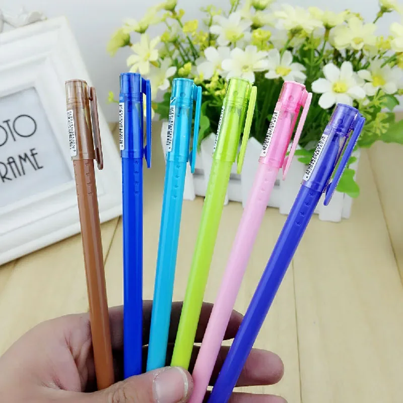 12Pcs/Box Mixed Color Pen Handle 0.5mm Full Needle Tube Large Capacity Neutral Pens Black/Blue Refills Gel Pen Set