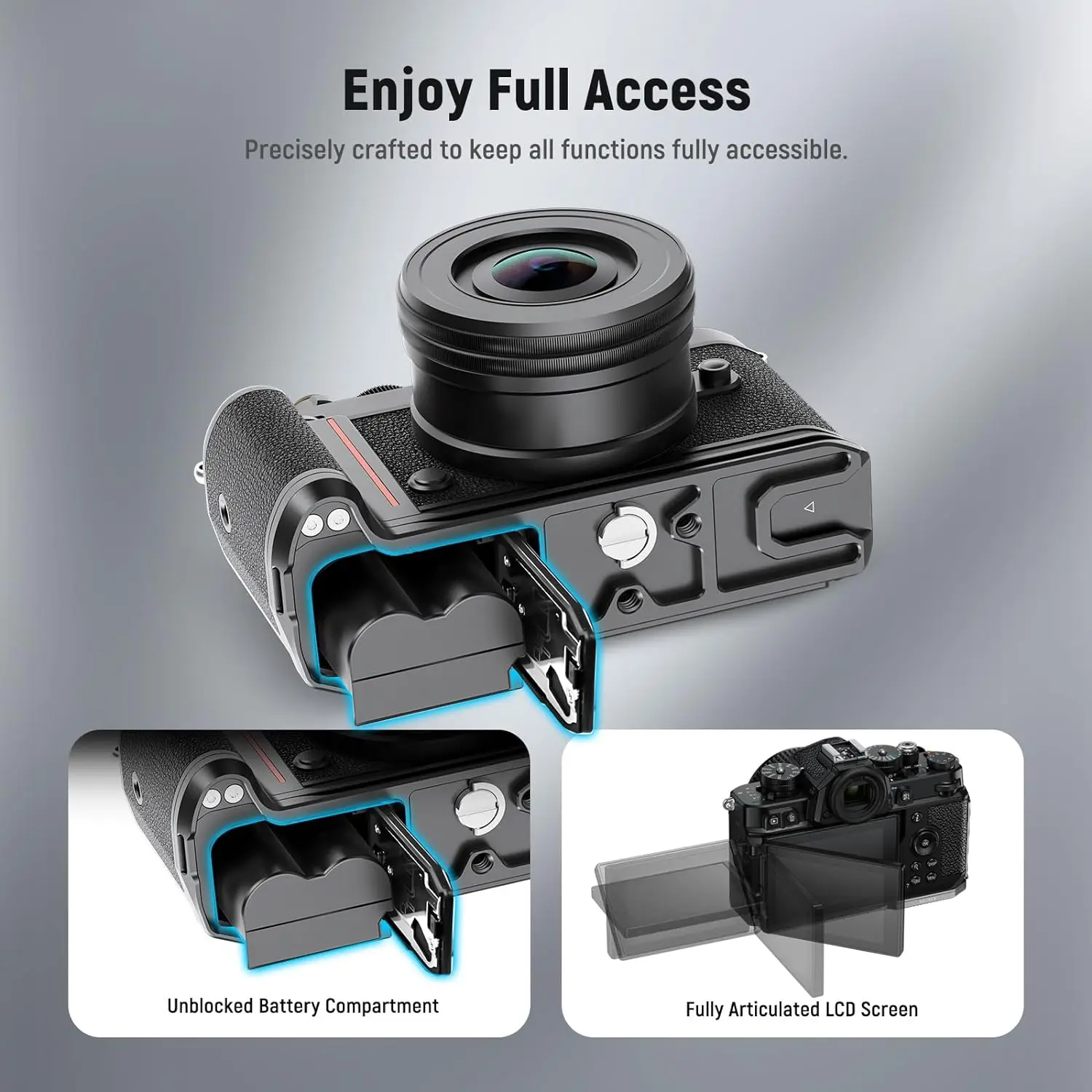 Neewer zf handgrip em forma de l para nikon z f ultra fino retro formfitting placa de base de montagem da câmera com alça e tampa de alumínio