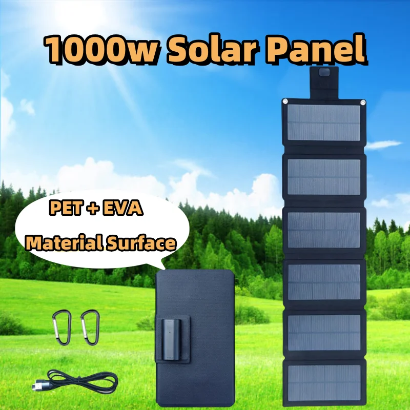 New Arrival 1000W Foldable Solar Panel USB TypeC Mobile Phone Charging Waterproof Outdoor Hiking Camping Portable Battery Bank