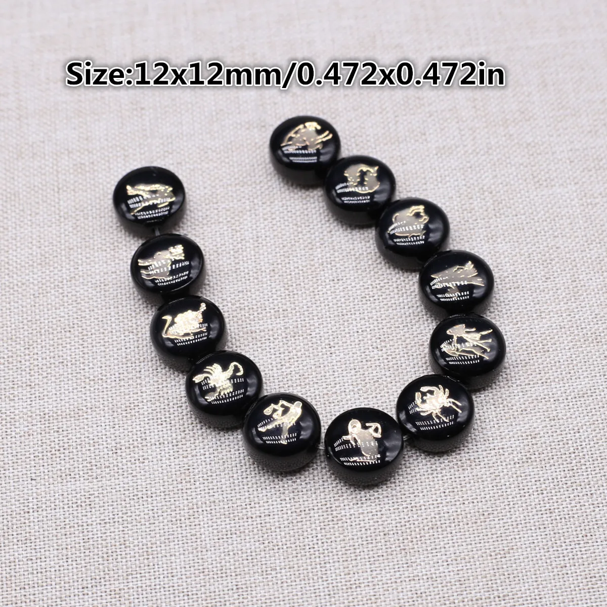 12Pcs Constellation Beads Natural Shell Black Beads 12x12mm For Jewelry Making DIY Necklace Bracelet Earrings Accessory