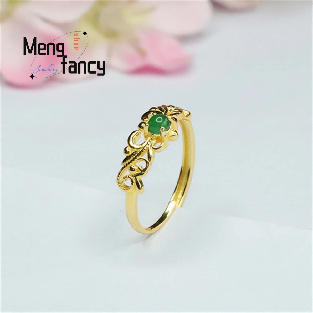 Bague en argent S925 incrusté de jadéite naturelle, type de glace, couronne verte impériale, exquise, élégante, simple, luxe de haute qualité, bijoux fantaisie