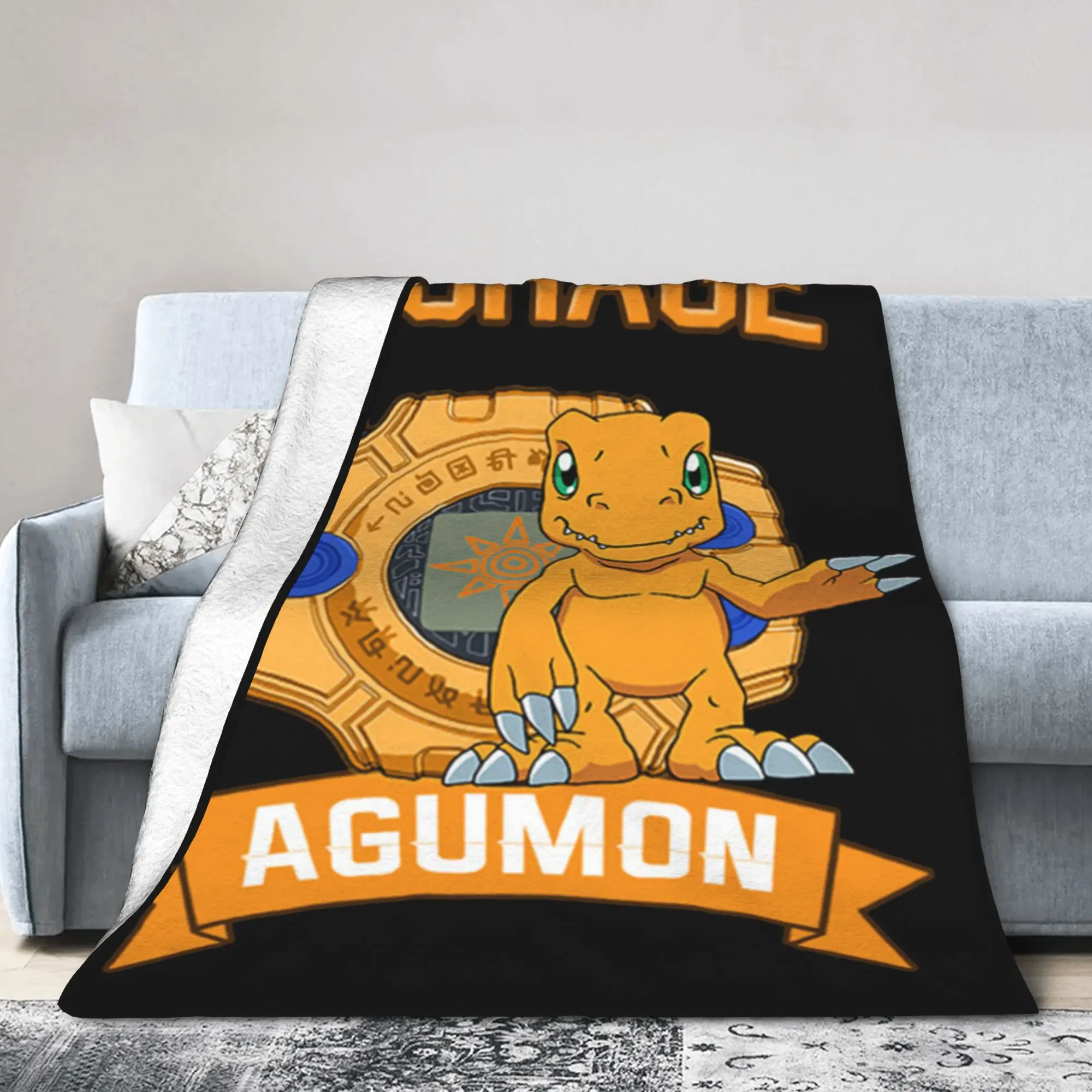Agumon Fleece Throw Blanket Digimon Nostalgic Anime Blankets for Bed Couch Ultra-Soft Bed Rug,