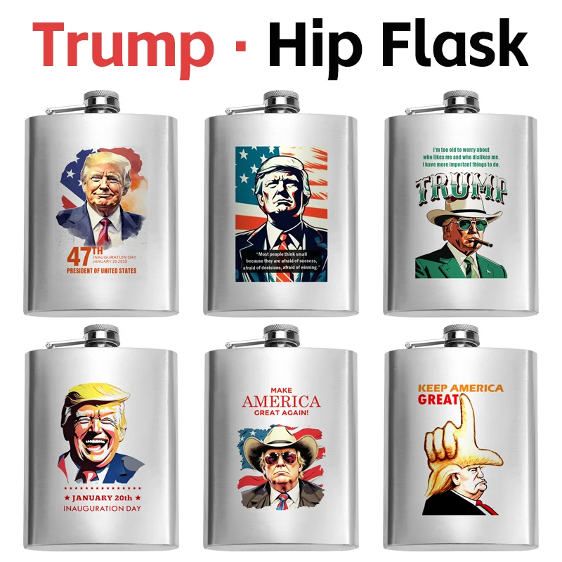 2024 USA president Donald Trump Gift MAGA Whisky Vodka Metal Stainless Steel Hip Flask Flagon Custom Photo DIY Color Printing