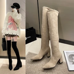 Stretch Sock Women Over The Knee High Boots Autumn Winter Thick Heel Ladies Slim Concise Long Botas De Mujer