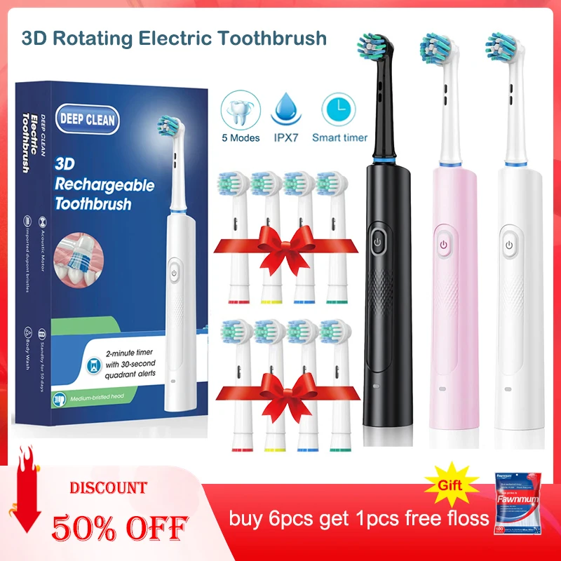 

Sonic Electric Rotating Toothbrush Deep Clean Whitening Teeth for Adult Ultrasonic Toothbrush with 4/8pcs Replacement Brush Head
