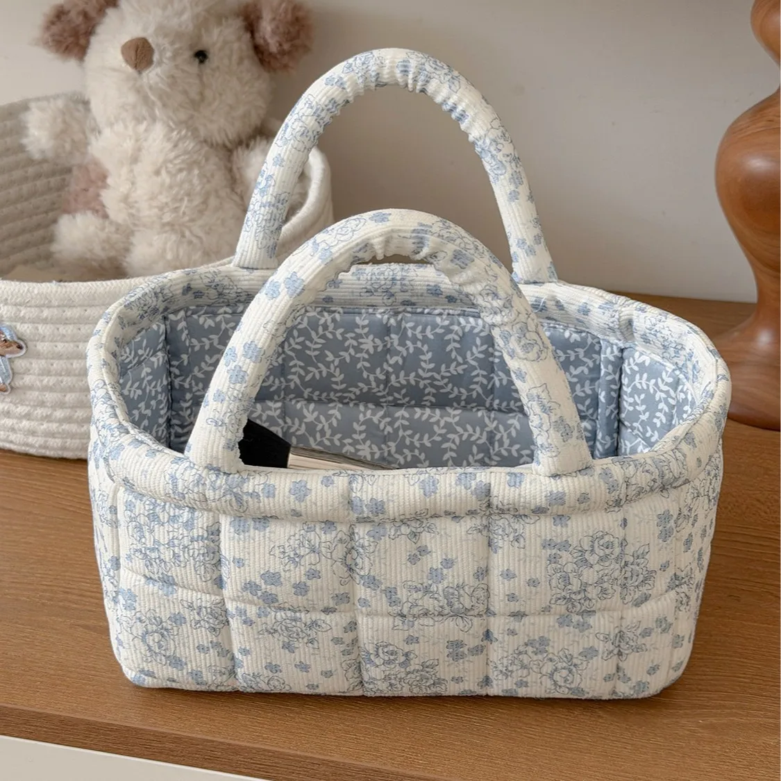 

Diaper Storage Bag Solid-color Mommy Bags Portable Foldable Tote Nursery Caddy Basket with Divided Design Activity & Gear Bags