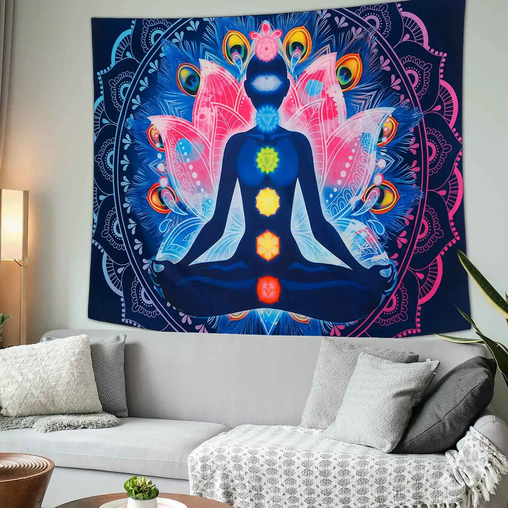 HOT-Seven Chakra Tapestry Yoga Meditation Tapestry Wall Hanging Colorful Mandala Wall Tapestry Indian Chakra Tapestries