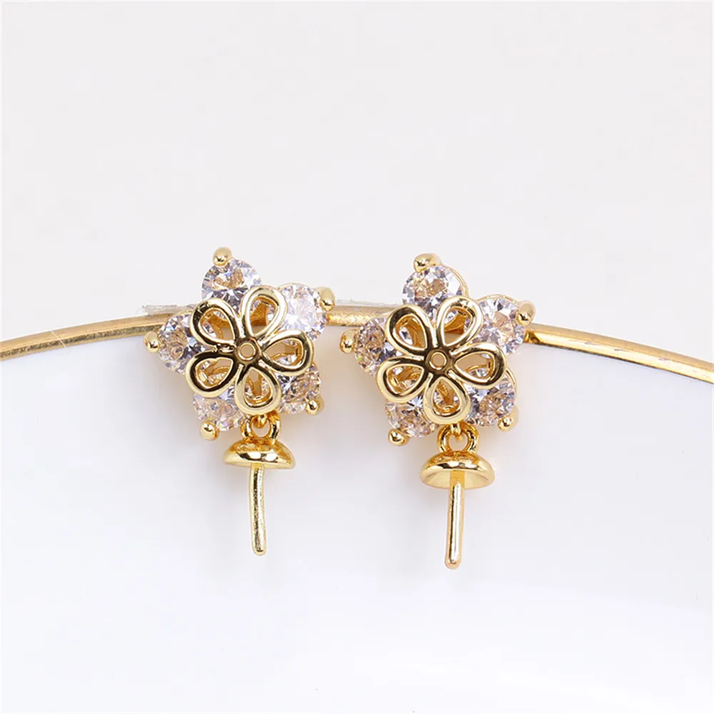 

Domestic 14k Gold Plated Color-preserving Exquisite Flower Zircon Earrings Earrings DIY Accessories Fashion