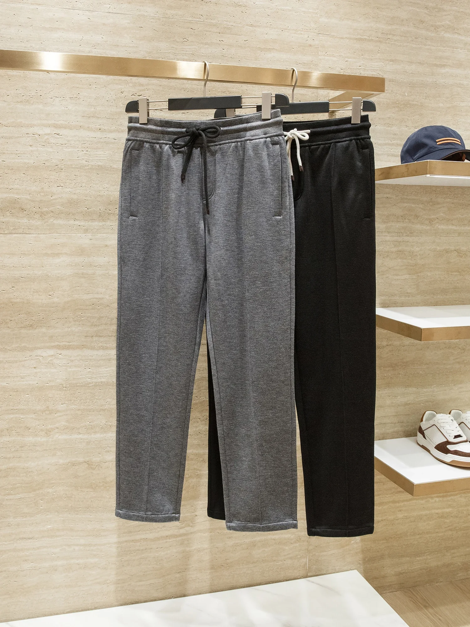 

Italian Gentleman's Thickened Wool Blended B * C Men's Loose Elastic Waist Straight Casual Pants