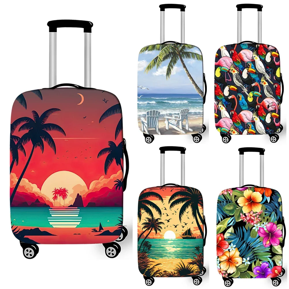 Sunset Coconut Palm Tree Luggage Cover Hawaiian Beach Tropical Flower Elastic Suitcase Cover Anti-dust Trolley Protective Cover